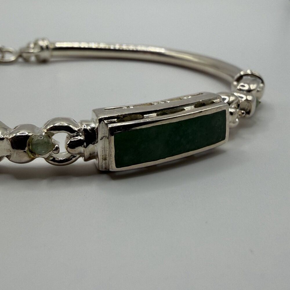 925 Sterling Silver Green Turquoise Bangle Bracelet 8.5" 12.7g